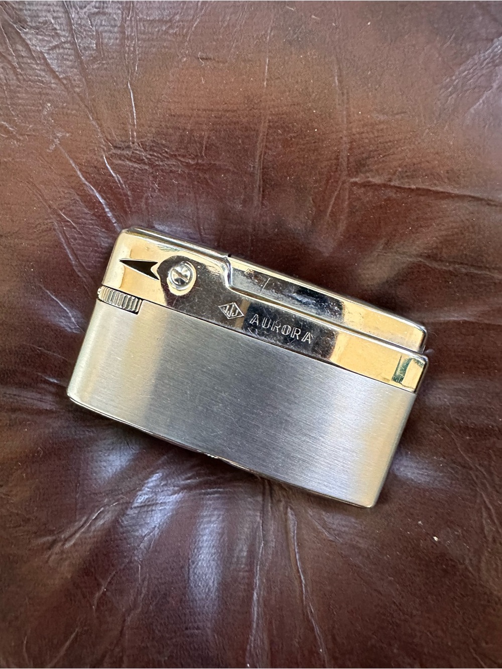 Aurora Vintage Brushed Metal Pocket Lighter Made In Japan